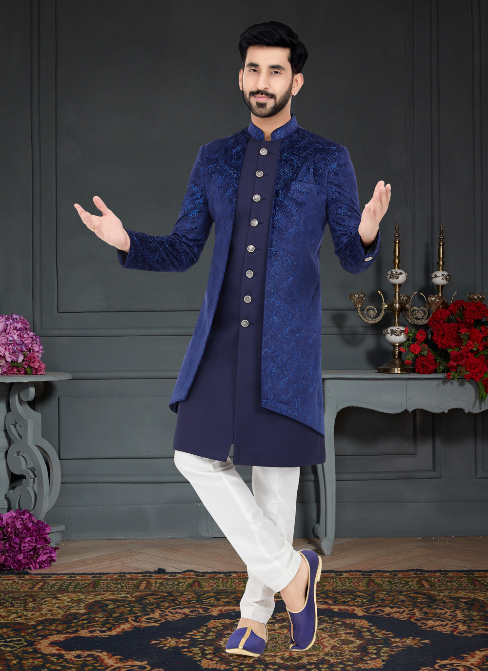 Indo Western in Blue and Navy Blue