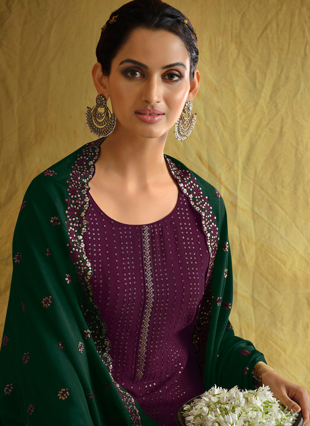 Faux Chiffon Designer Pakistani Suit In Purple