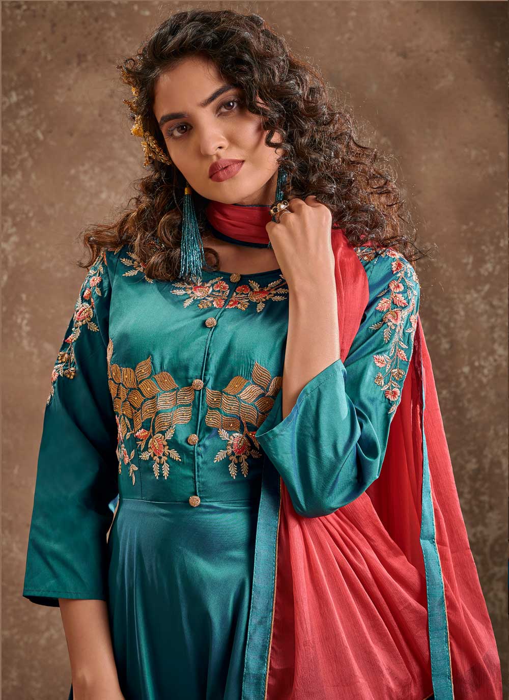 Blue Silk Embroidered Readymade Anarkali Suit