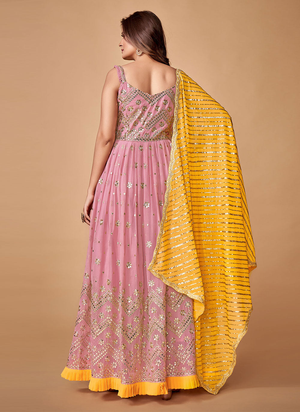 Pink Georgette Designer Gown For Sangeet