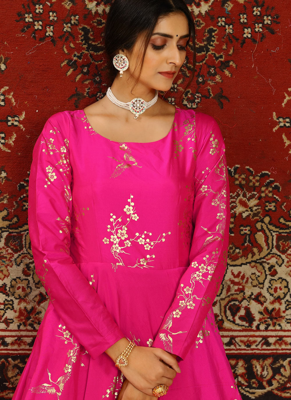 Tafeta Silk Hot Pink Designer Gown