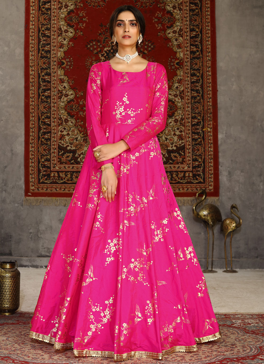 Tafeta Silk Hot Pink Designer Gown