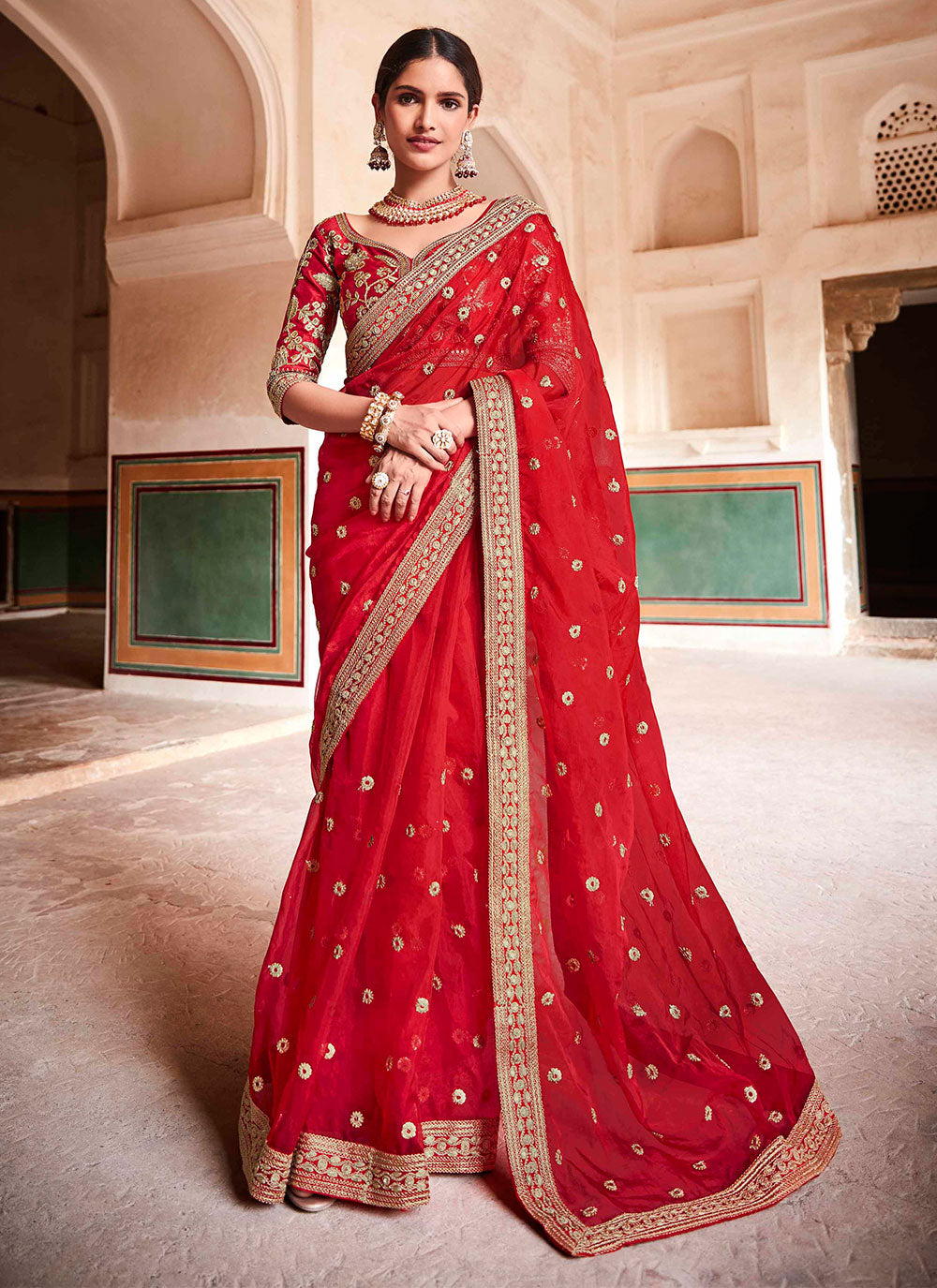 Red Patch Border Classic Saree