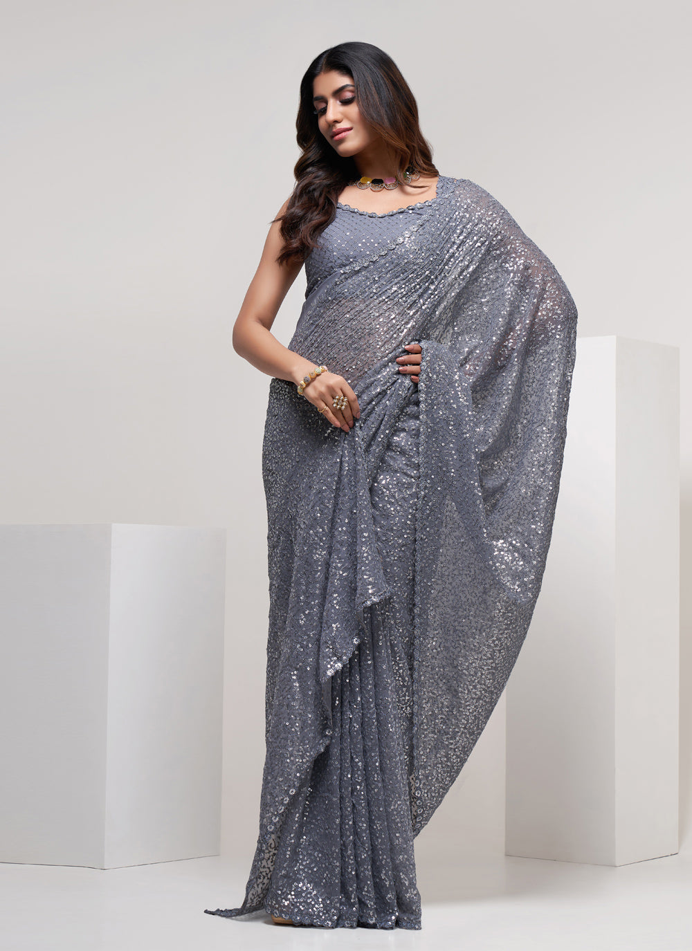 Embroidered Trendy Saree For Festival