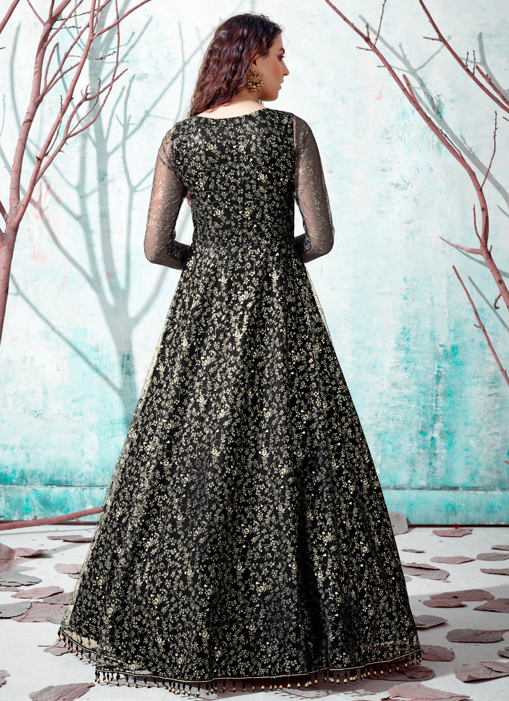Net Black Fancy Designer Gown