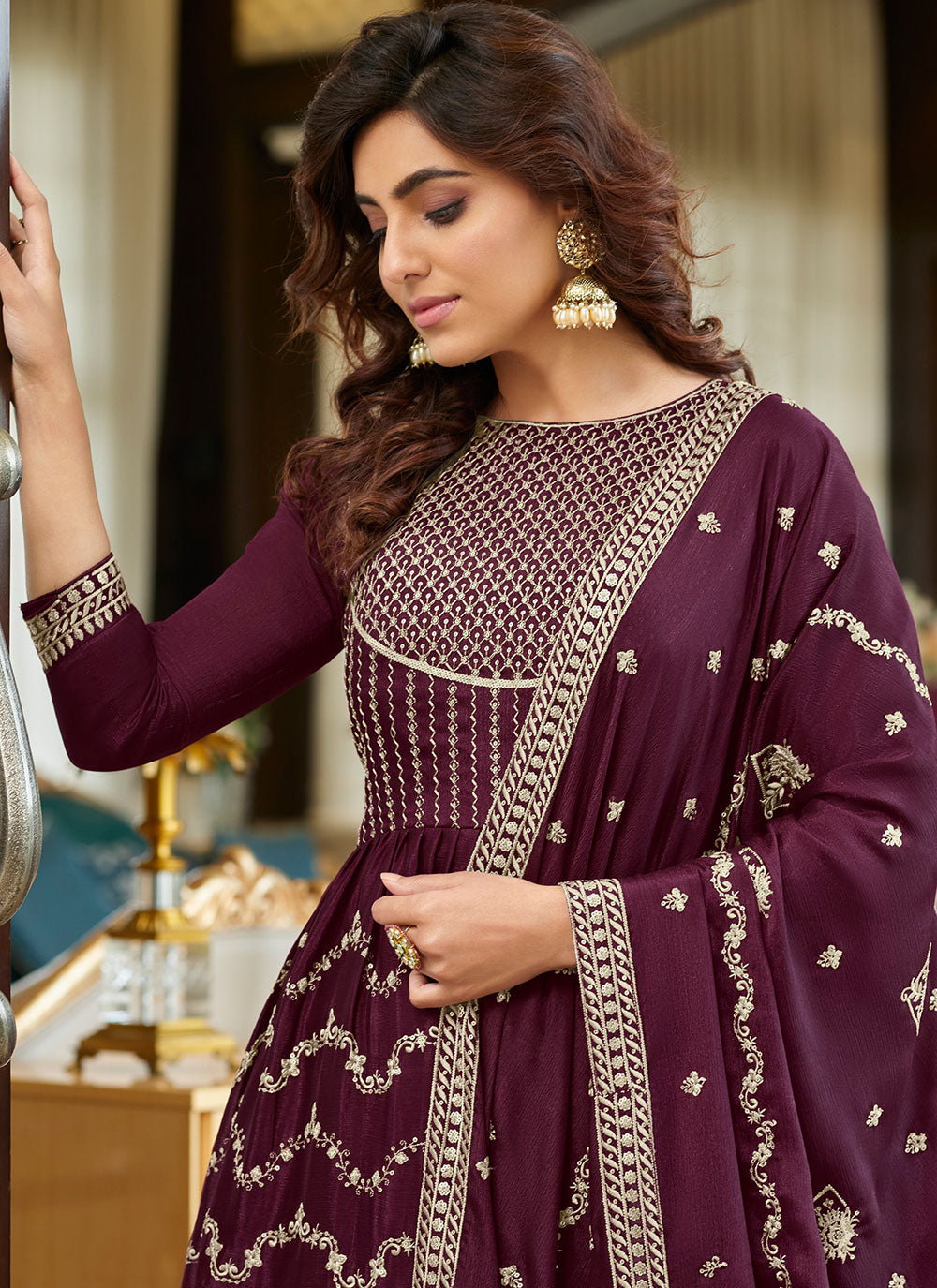 Purple Embroidered Pakistani Salwar Suit For Wedding