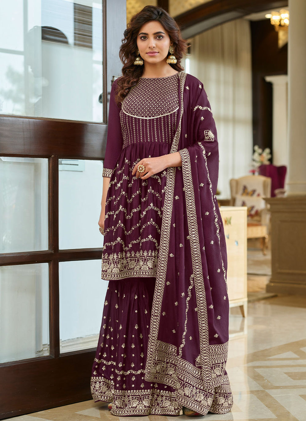 Purple Embroidered Pakistani Salwar Suit For Wedding