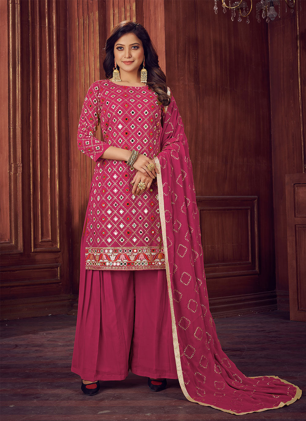 Pink Faux Georgette Festival Designer Pakistani Suit