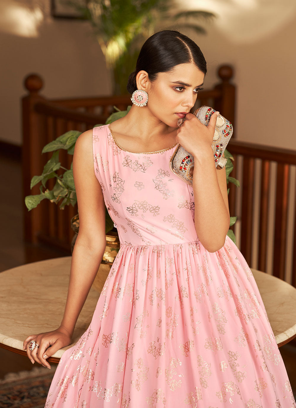 Faux Georgette Pink Designer Gown