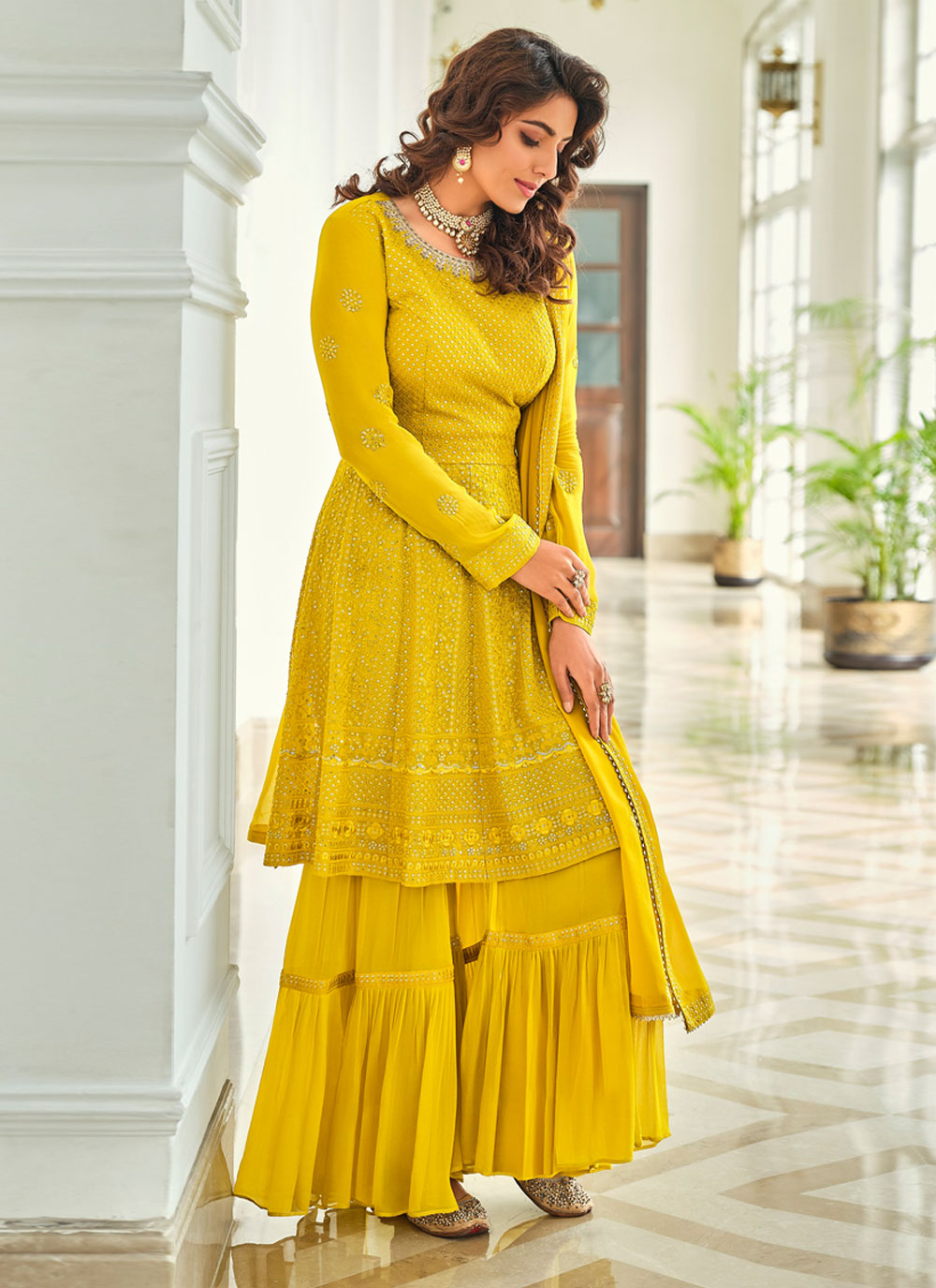 Faux Georgette Yellow Designer Pakistani Salwar Suit