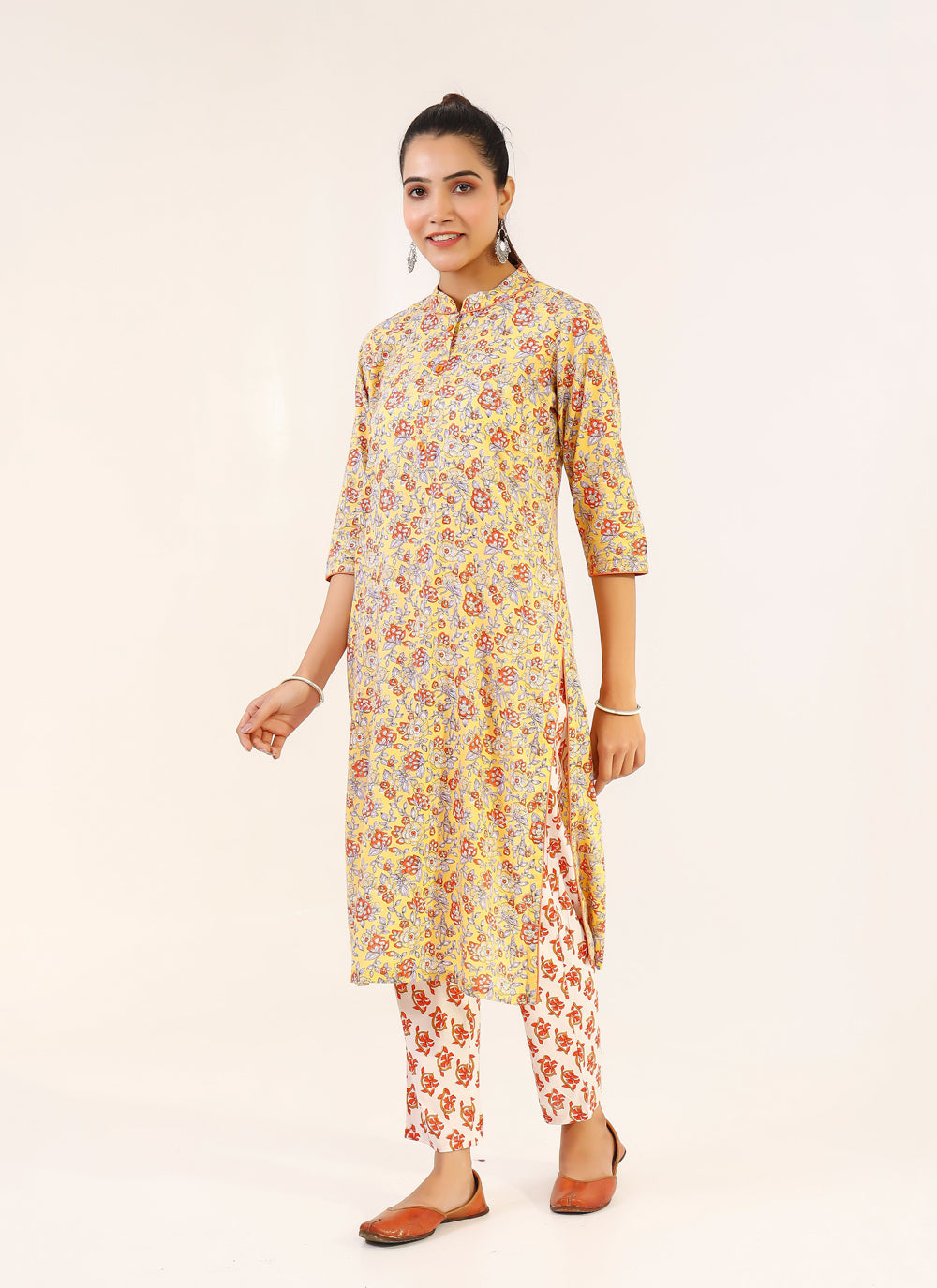 Yellow Cotton Pant Style Suit