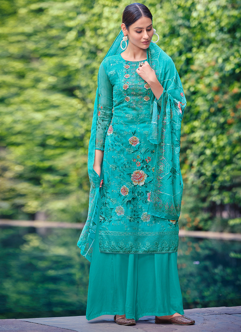 Georgette Salwar Kameez In Aqua Blue