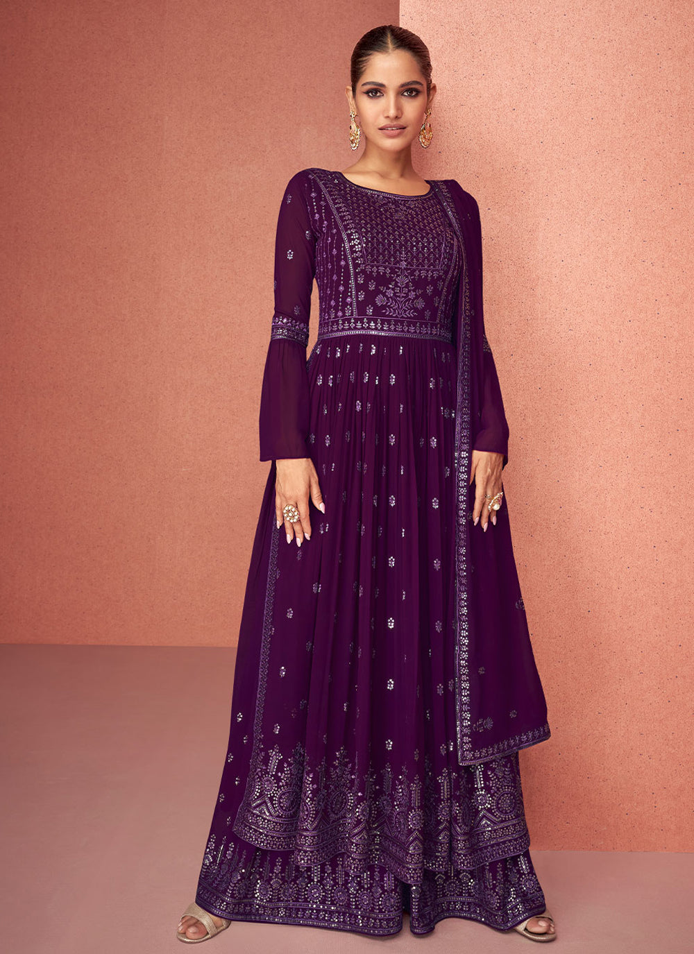 Purple Georgette Readymade Designer Salwar Kameez