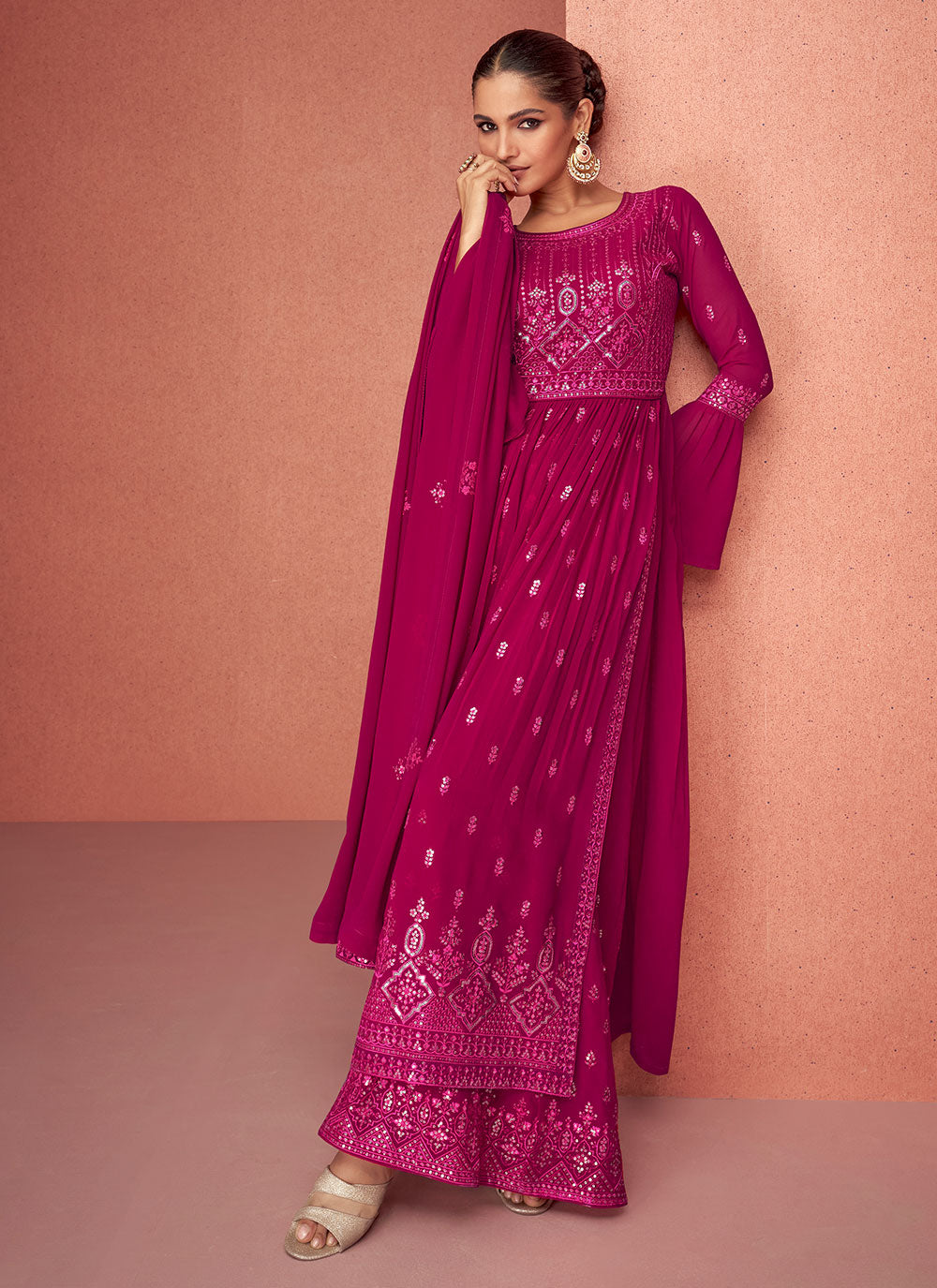 Georgette Pink Designer Readymade Salwar Suit
