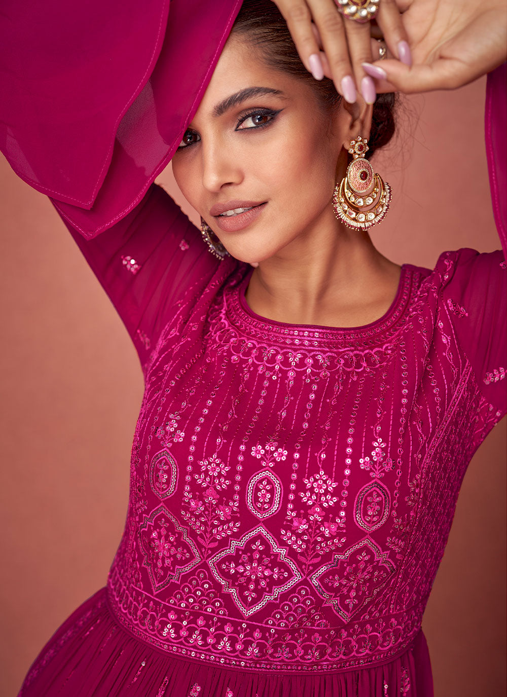 Georgette Pink Designer Readymade Salwar Suit