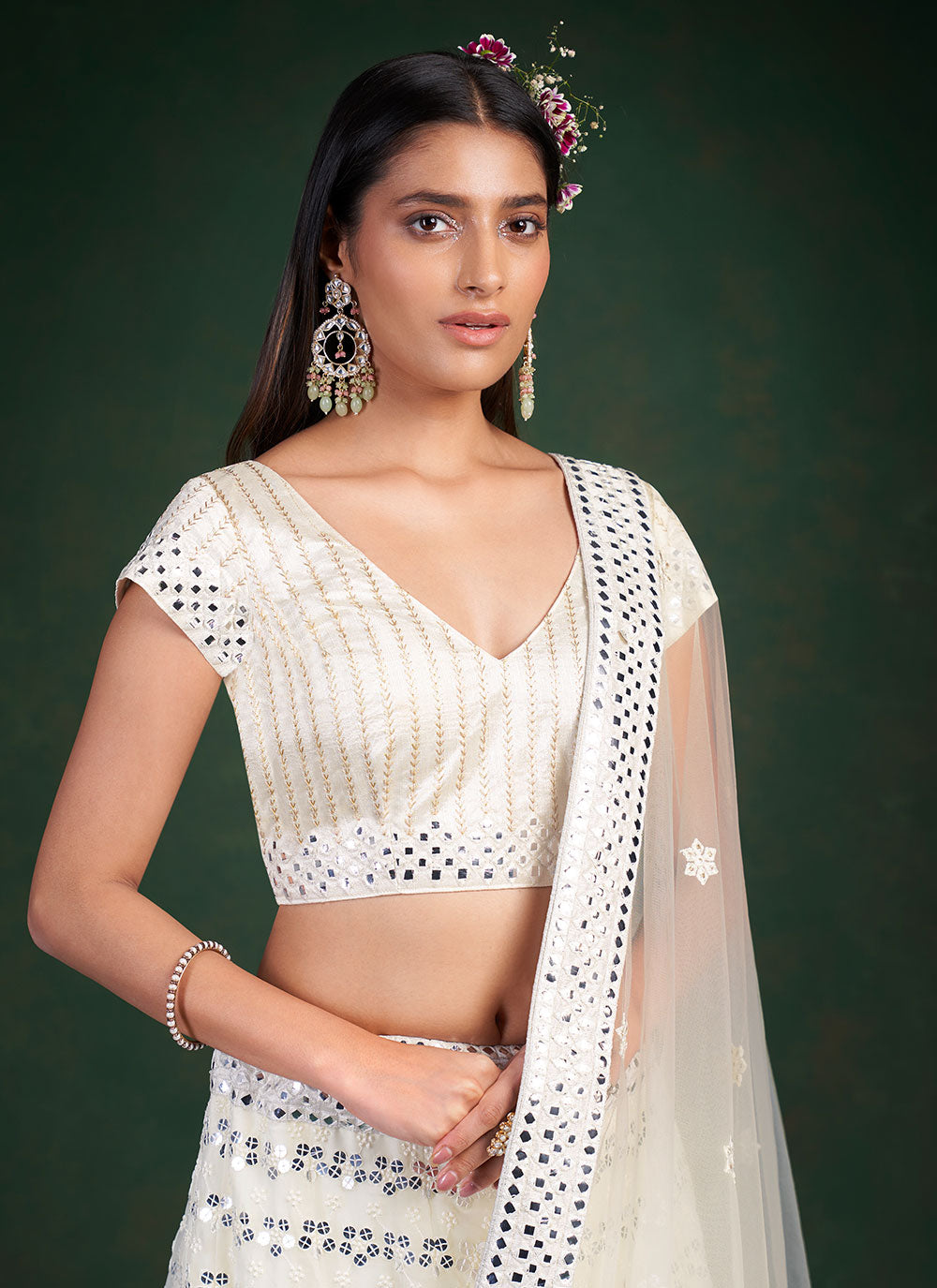 Sequins Georgette A Line Lehenga Choli In White Color