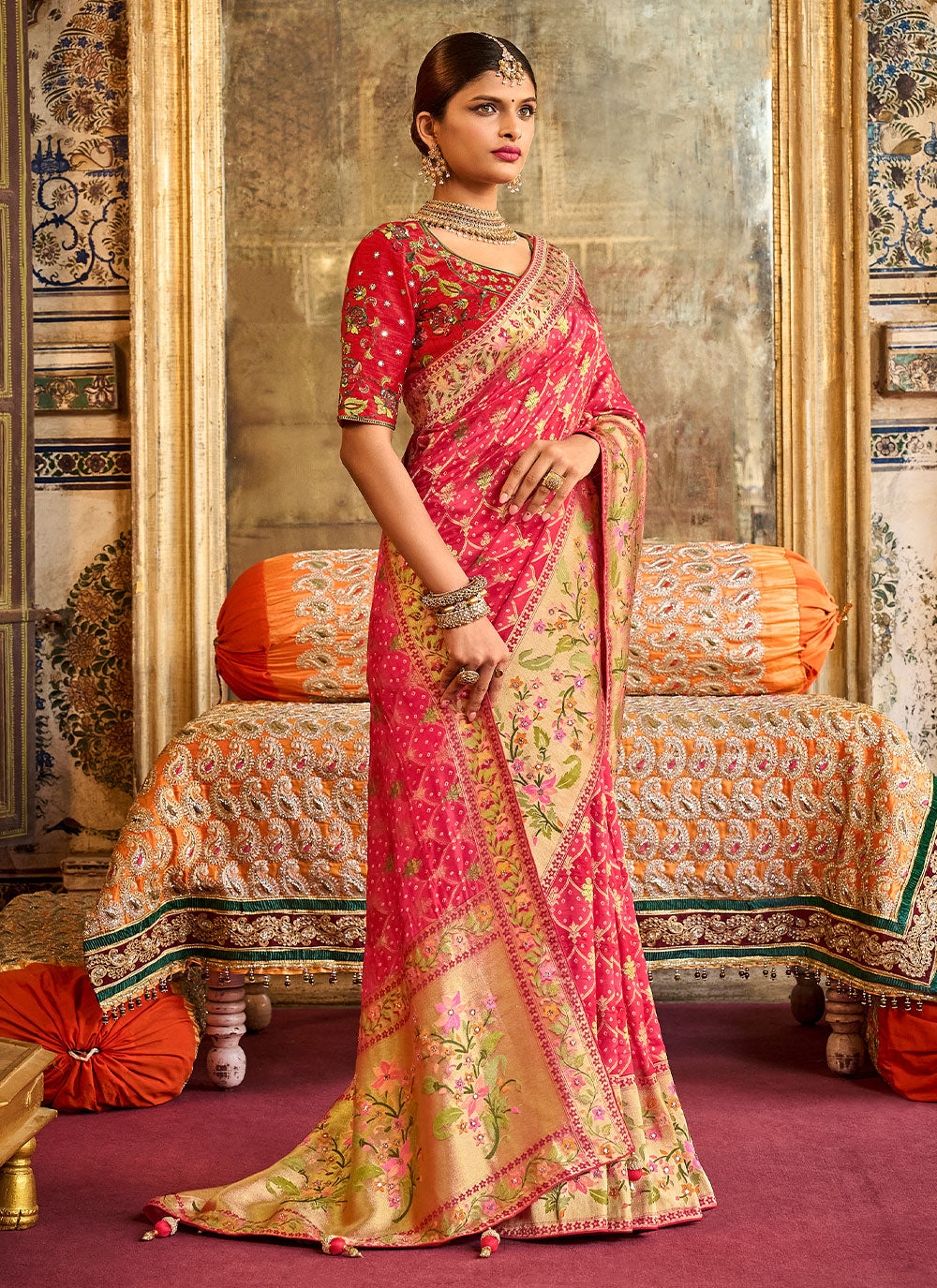 Pink Embroidered Wedding Designer Saree