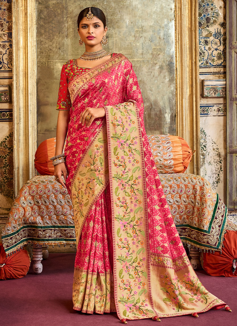 Pink Embroidered Wedding Designer Saree
