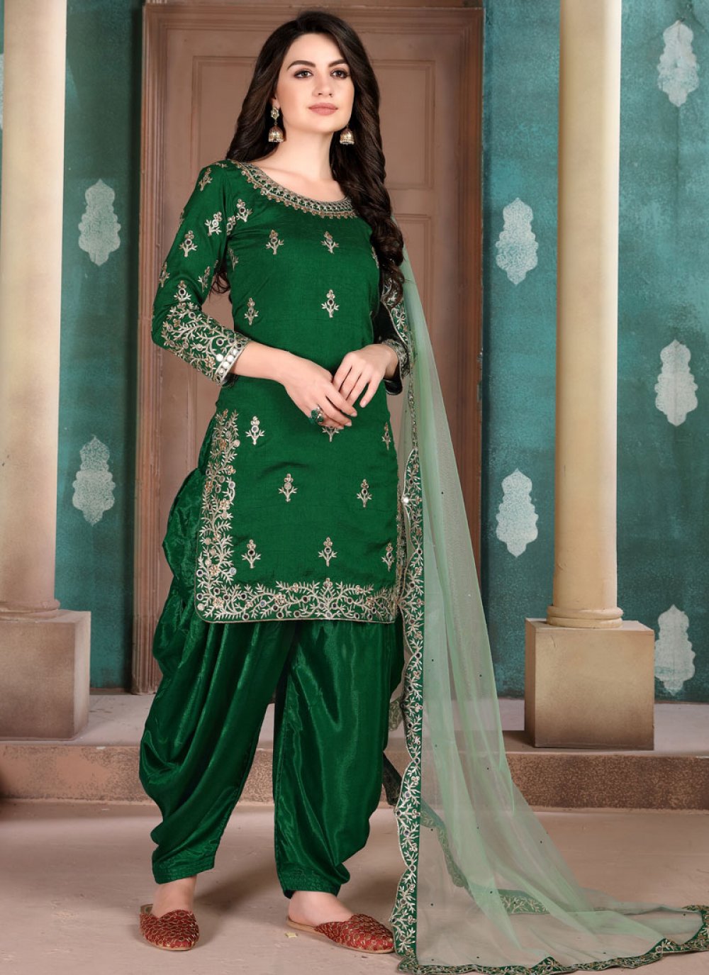 Green Art Silk Designer Salwar Suit