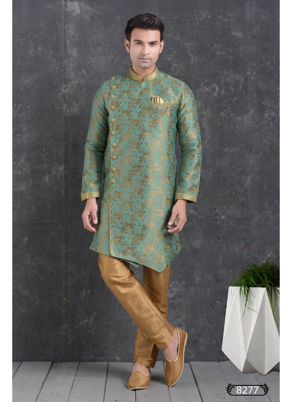 Green Printed Ceremonial Indo Western