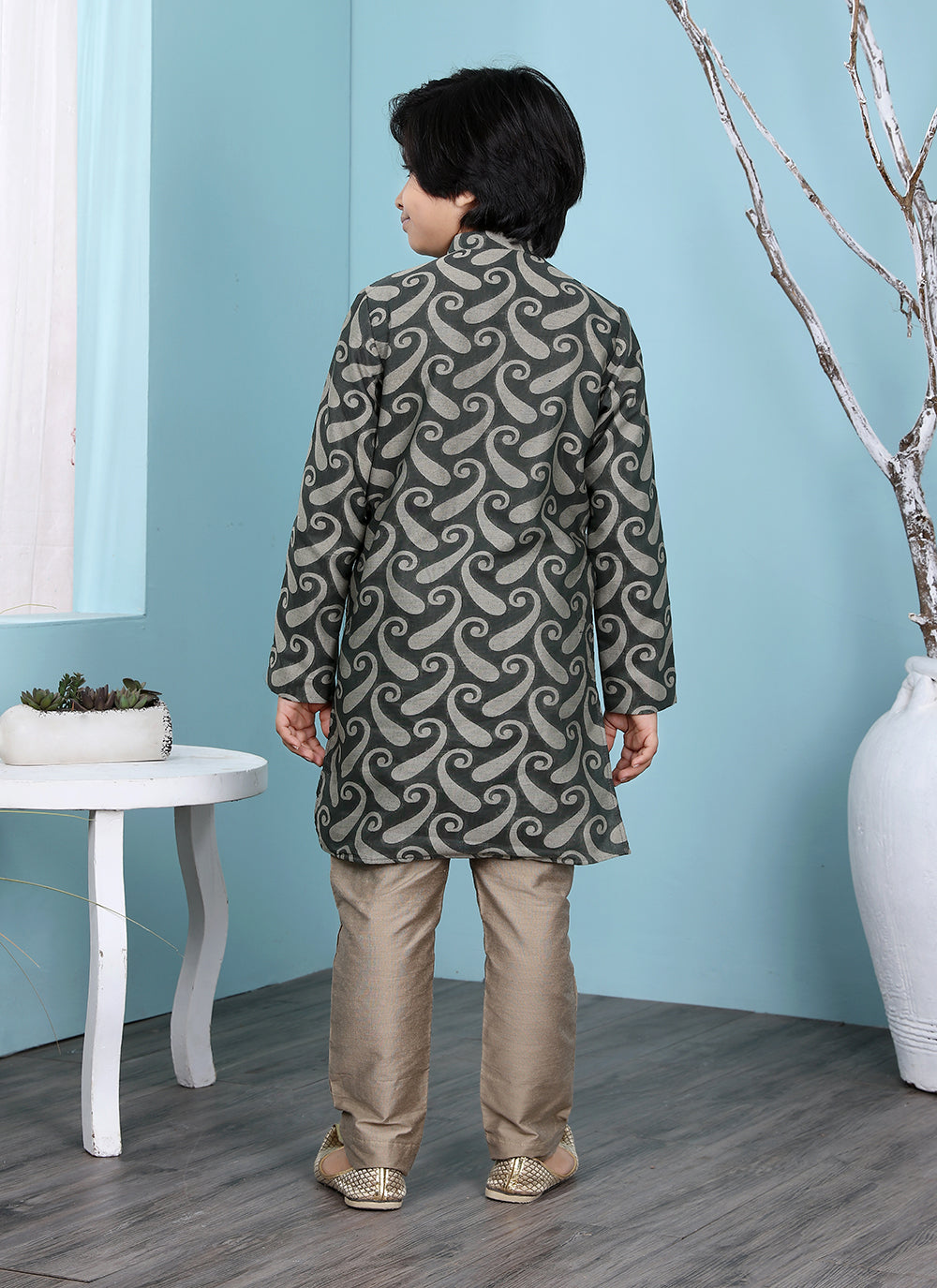 Green Handloom Silk Printed Kurta Pajama