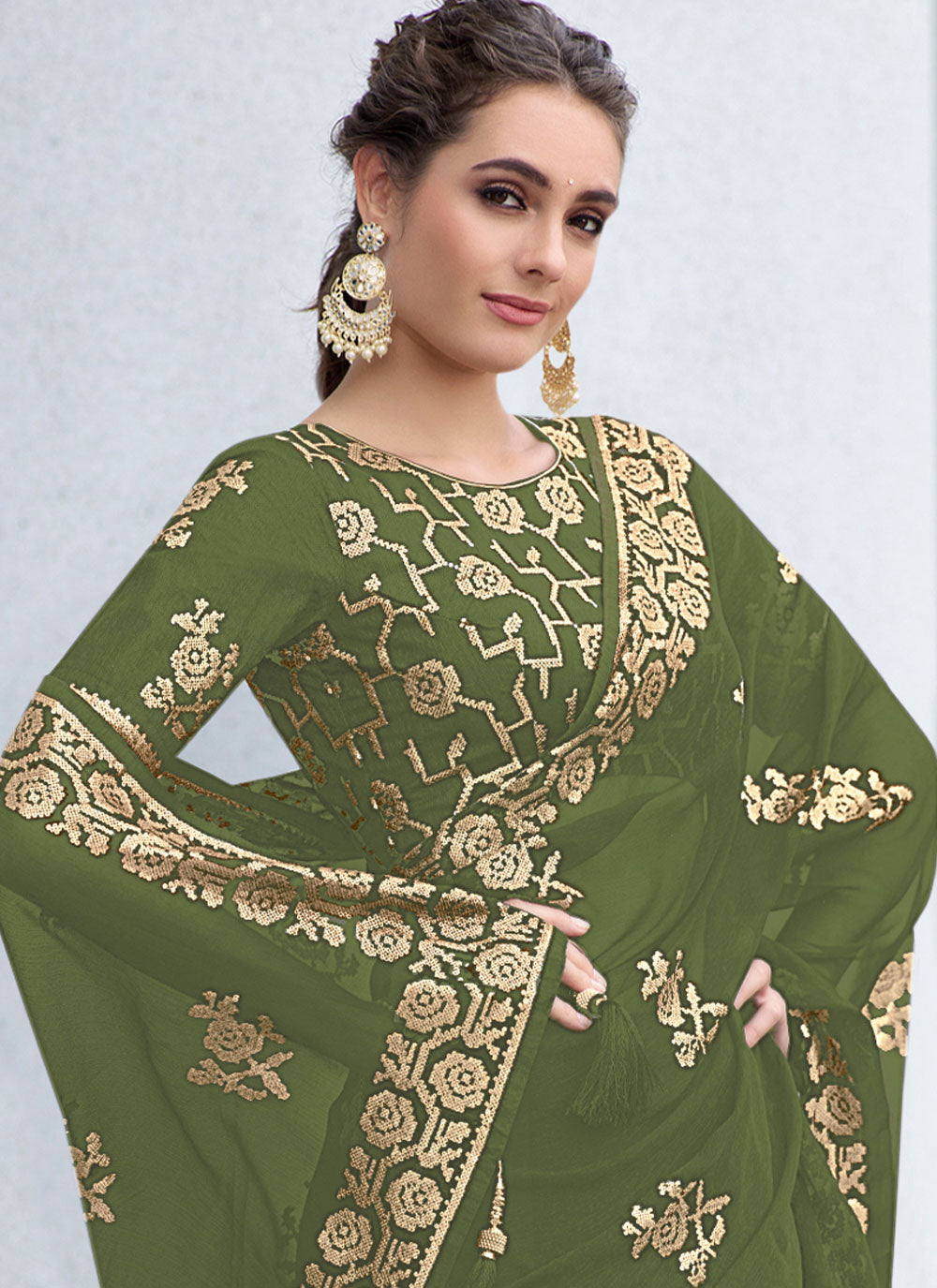 Green Mehndi Style Saree