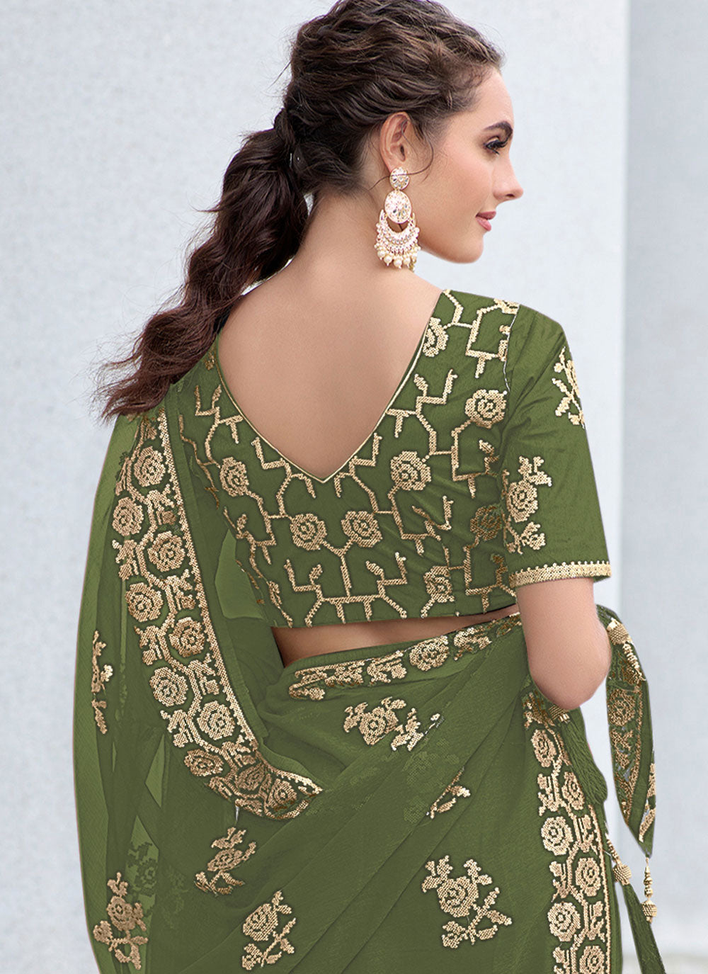 Green Mehndi Style Saree