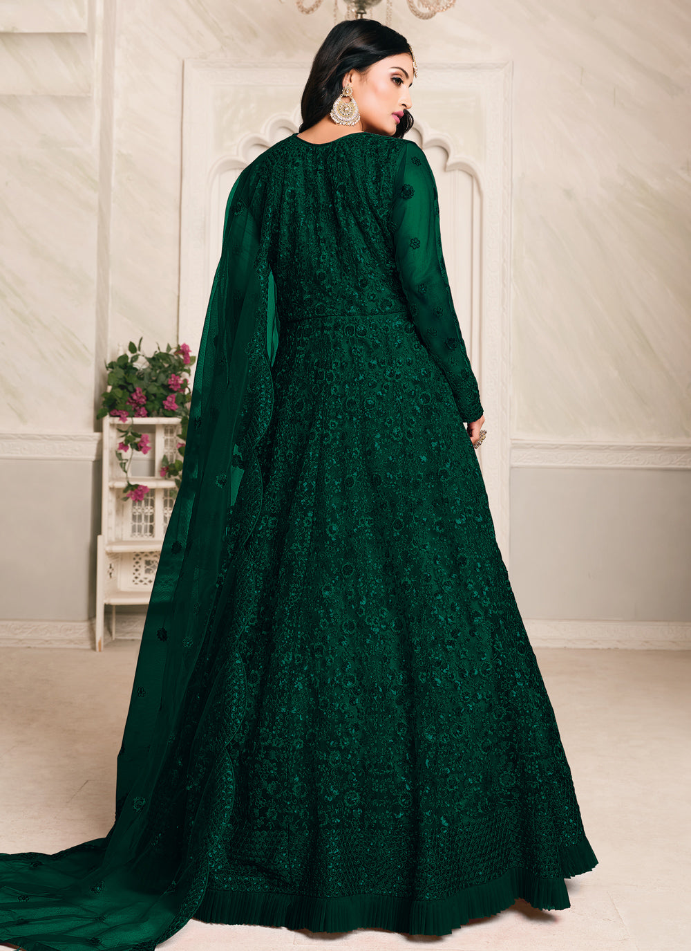 Green Net  Sangeet Floor Length Anarkali Suit