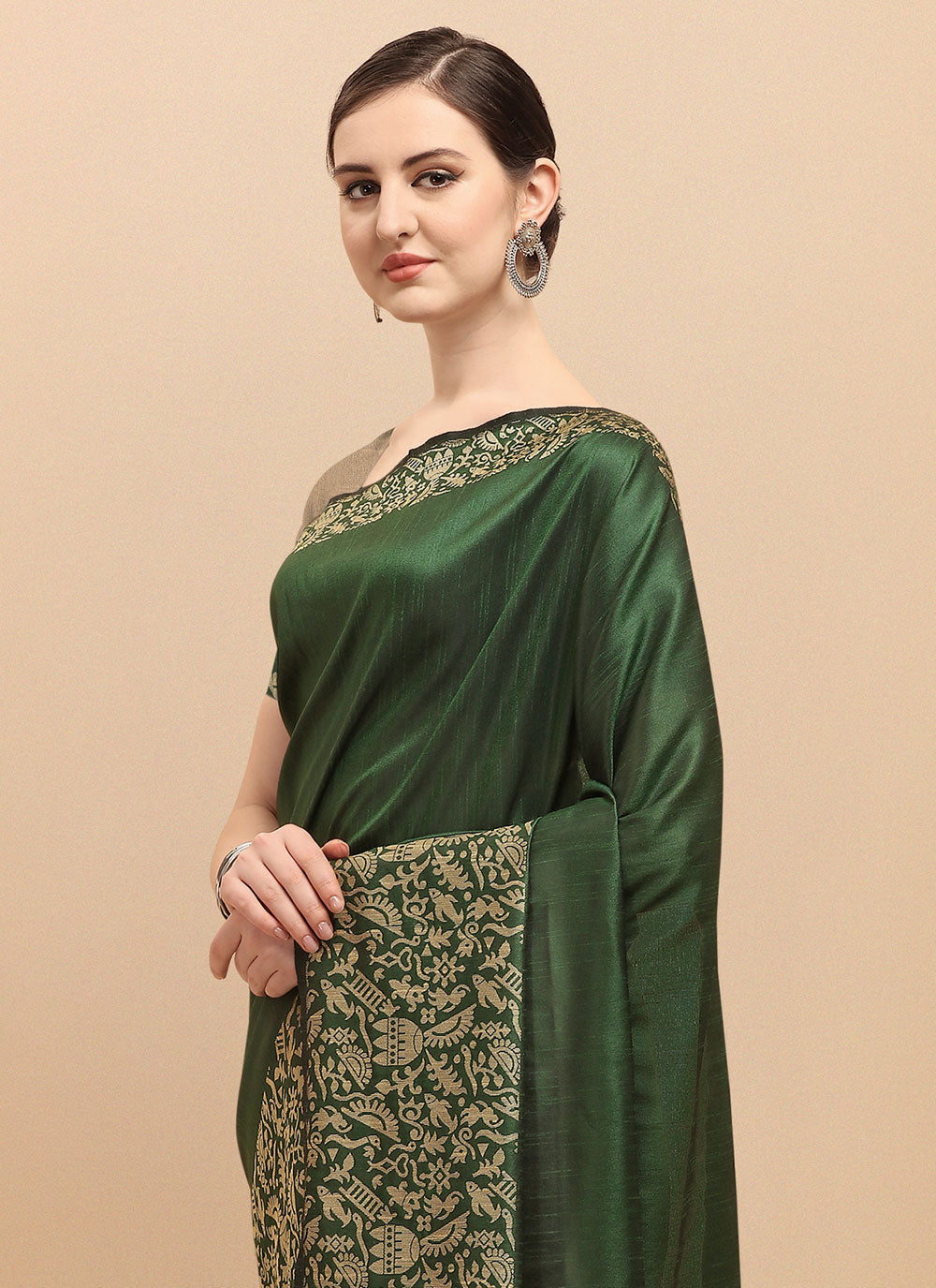 Green Raw Silk Contemporary Style Saree