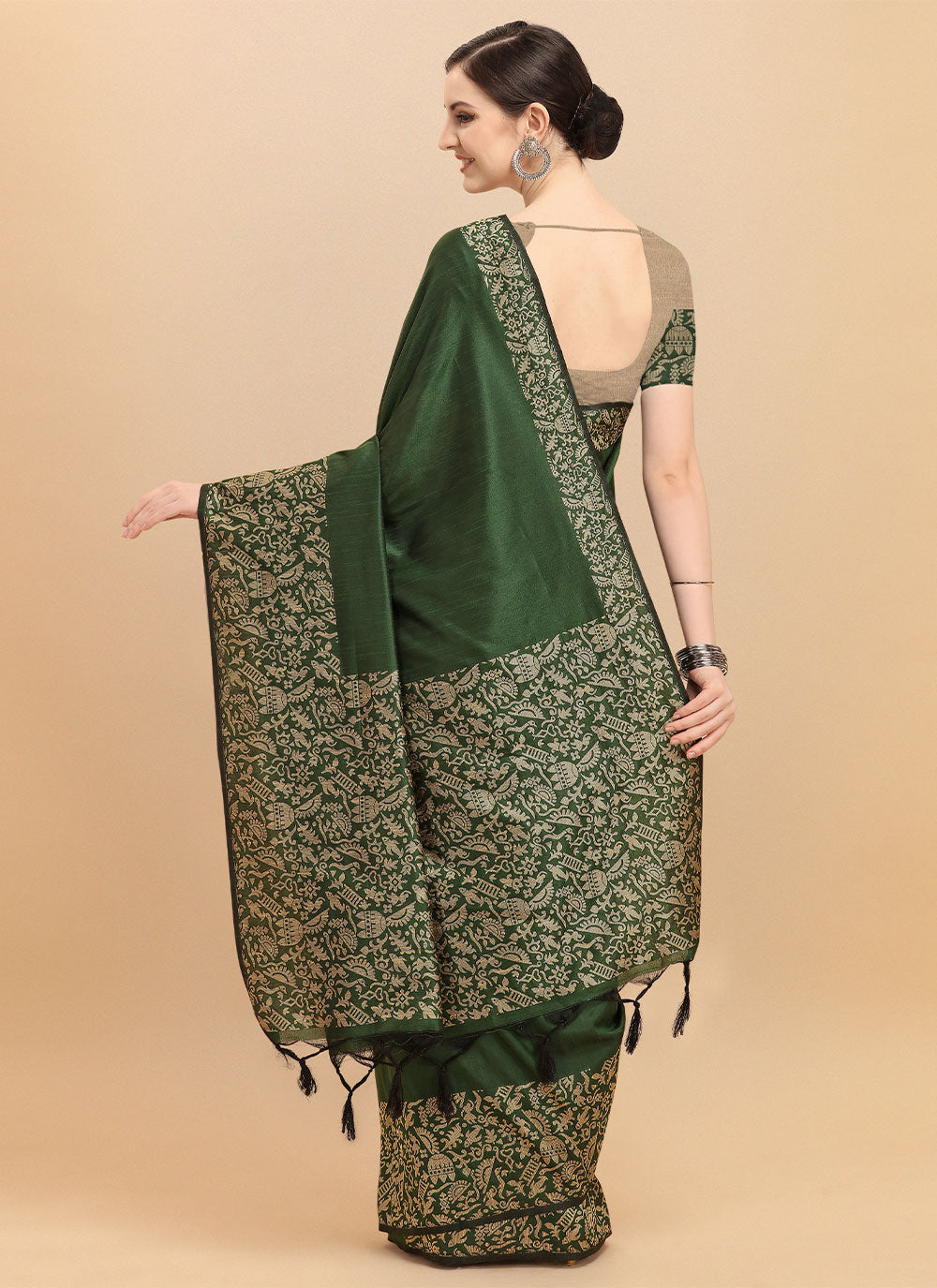 Green Raw Silk Contemporary Style Saree