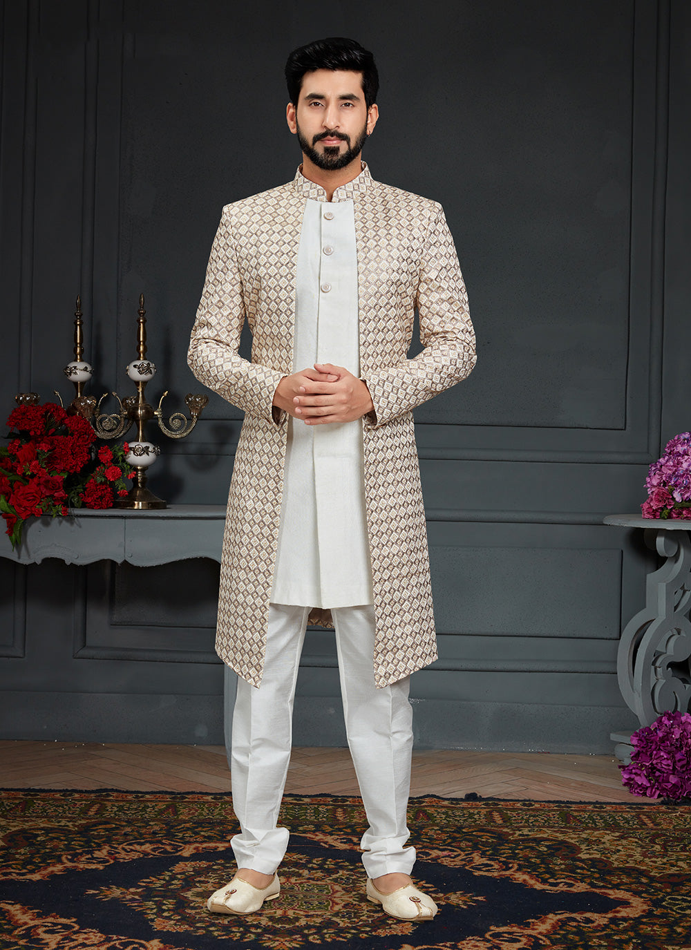 Classy Sherwani Suit 2017 2018 for Men for Wedding Classic Sherwani Suit  for Men for Nikah Shadi Sagai with pagdi safa turban khussa Nagra churidar  pajama