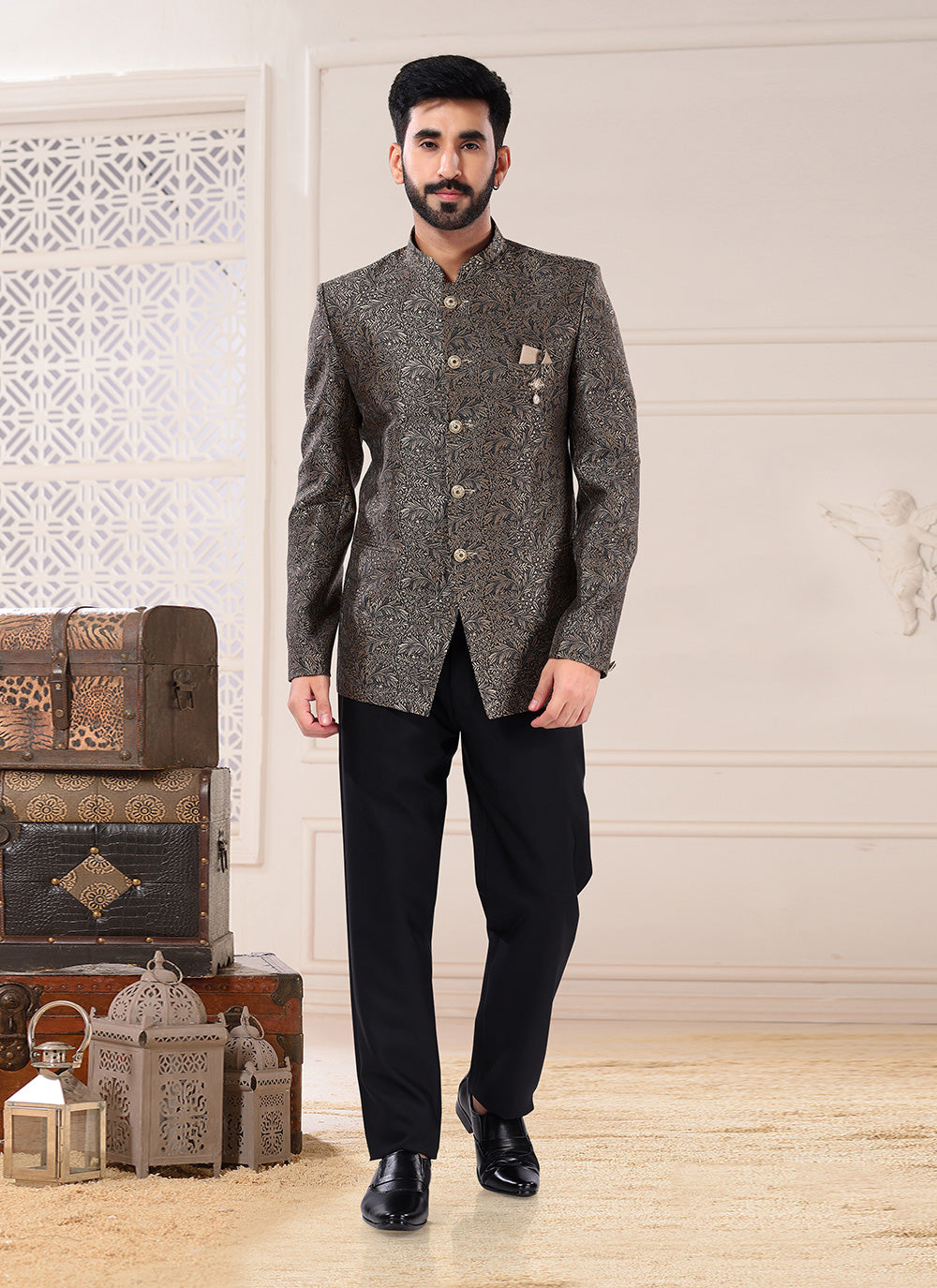 Grey Embroidered Jodhpuri Suit