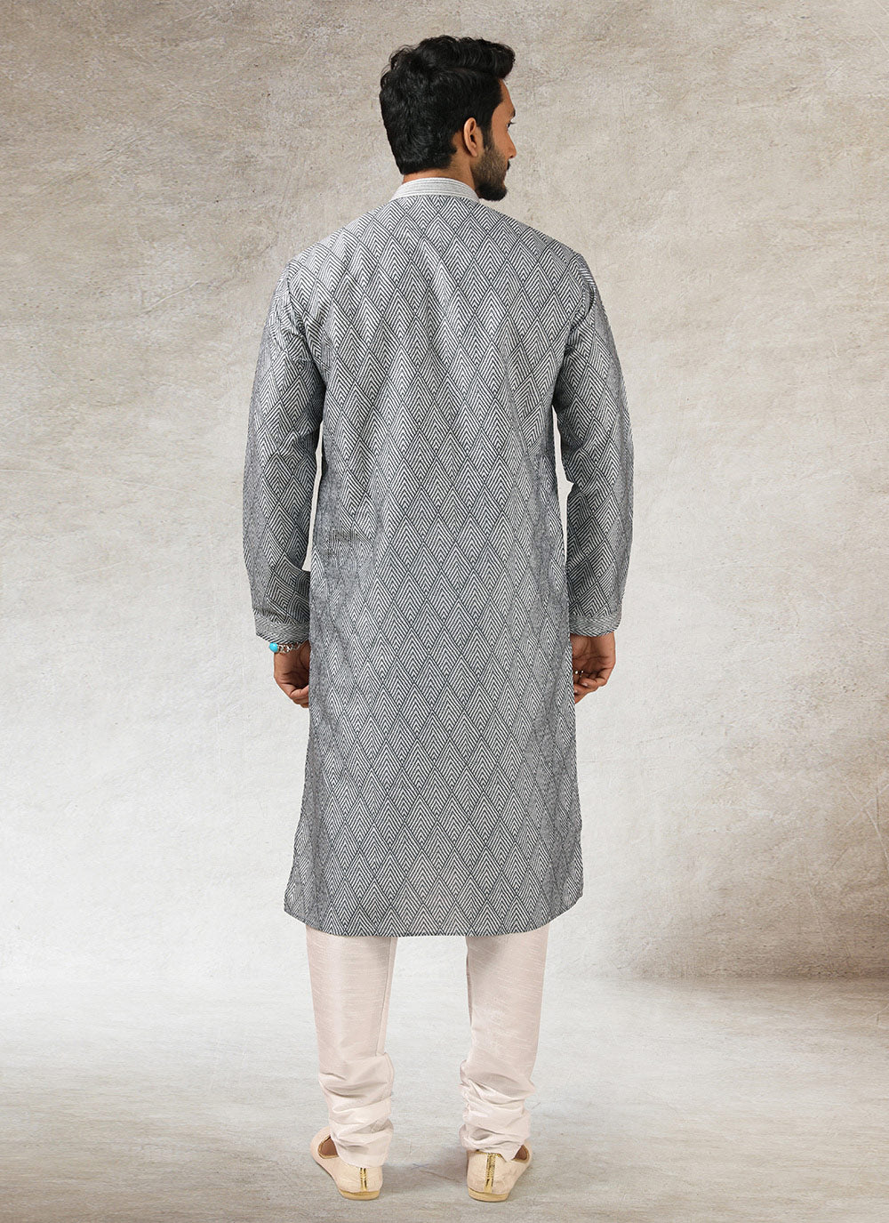 Grey Art Silk Printed Kurta Pajama