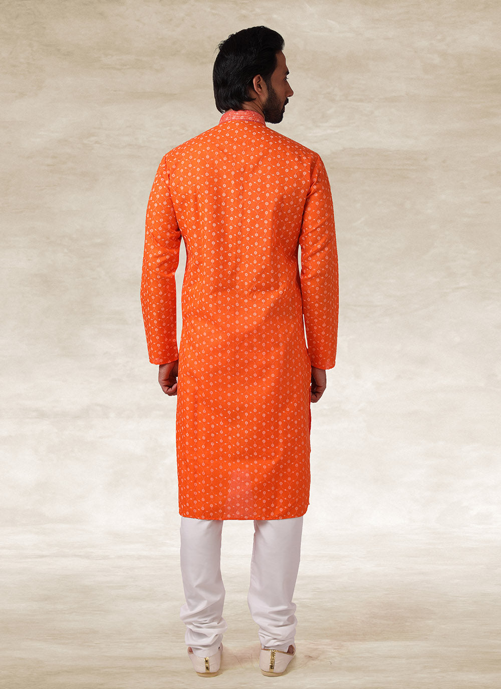 Orange Printed Kurta Pajama