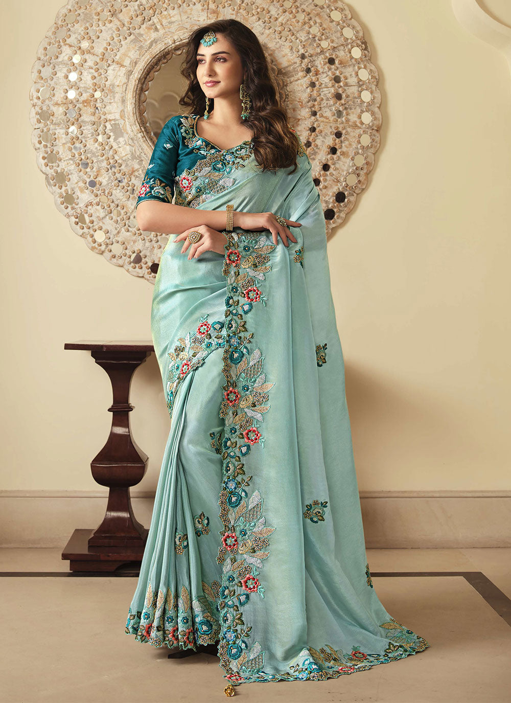 Fancy Fabric Embroidered Saree For Wedding