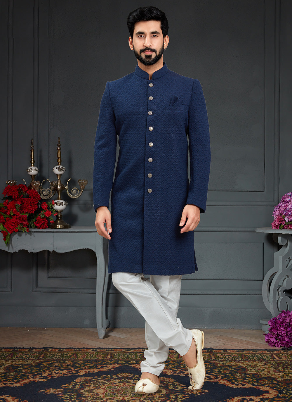 Embroidered Imported Indo Western In Blue
