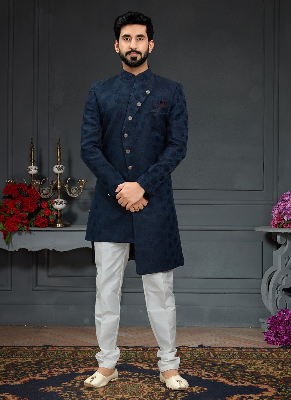 Embroidered Navy Blue Indo Western