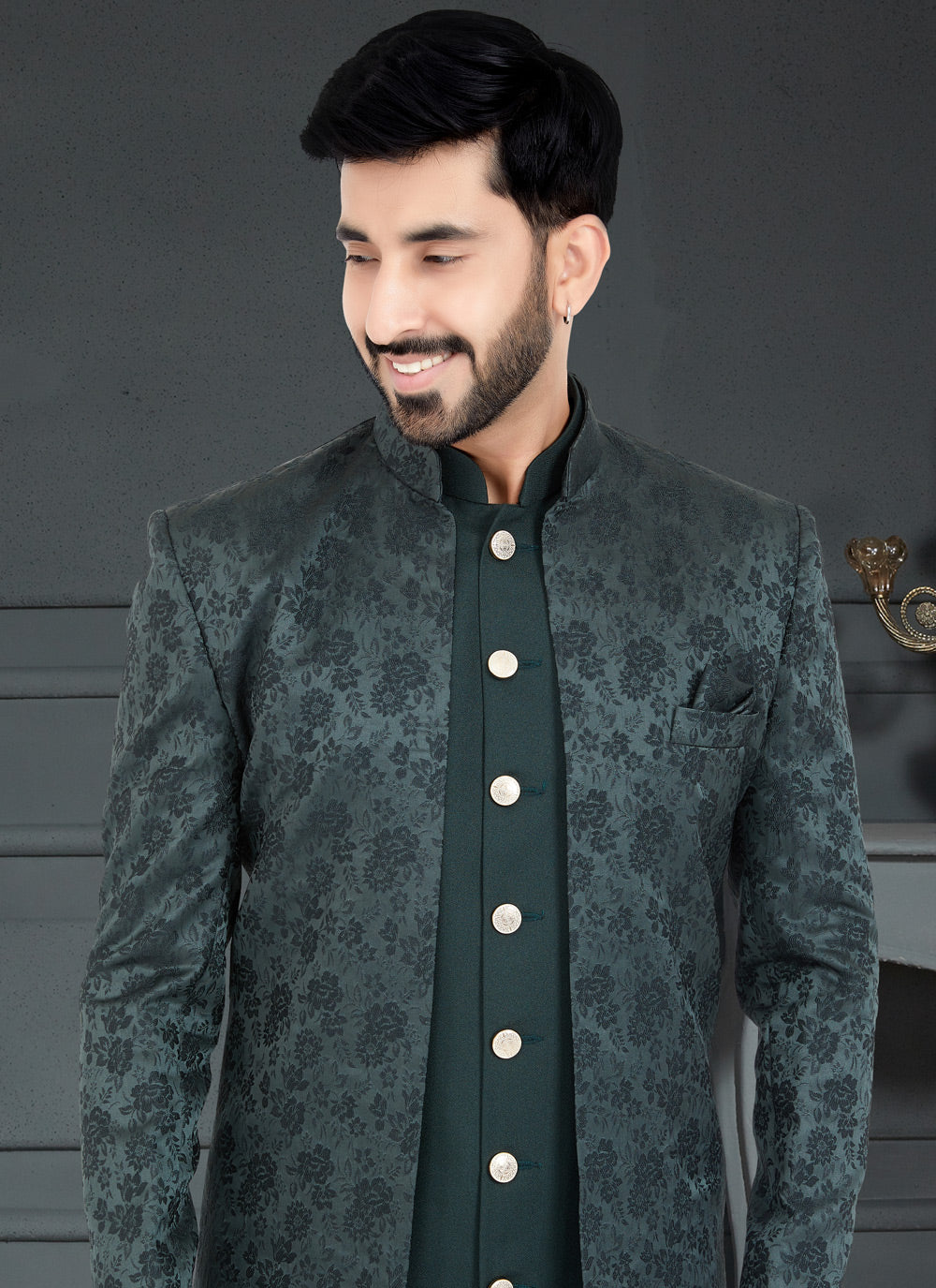Indo Western Jacquard in Green