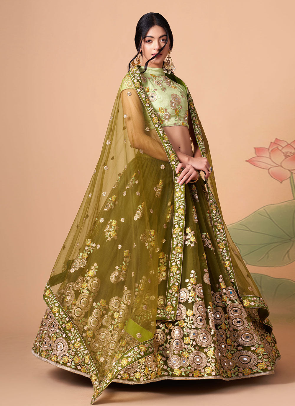 Embroidered With Sequins Green A line Lehenga Choli