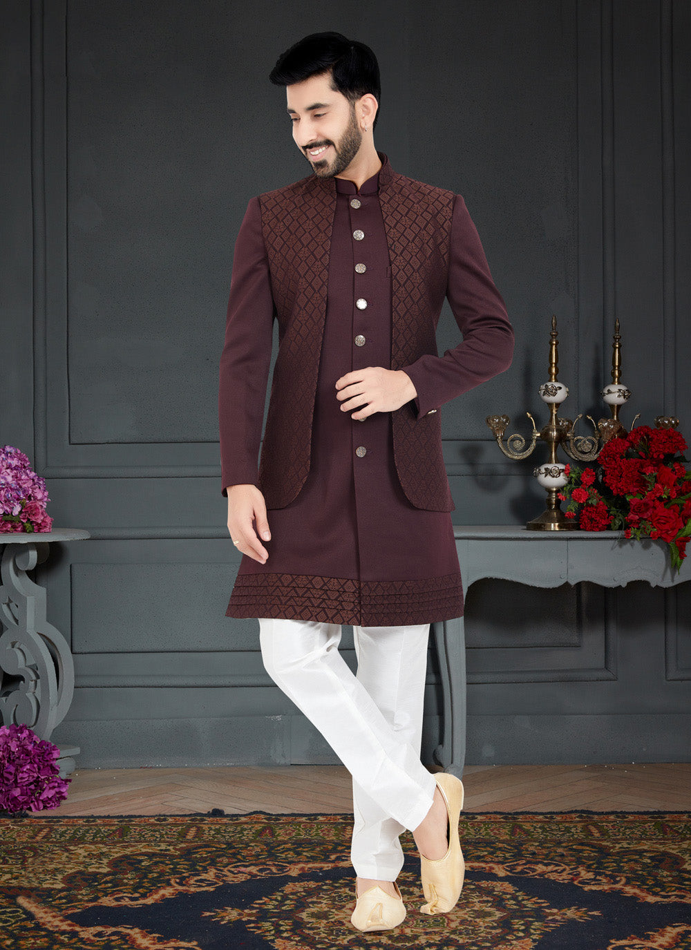 Indo Western in Brown and Maroon