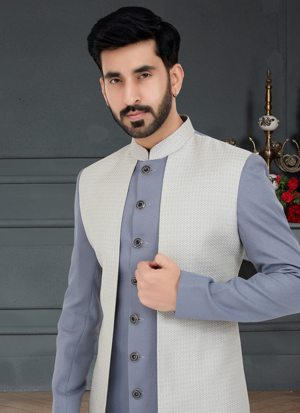 Indo Western in Grey and Off White
