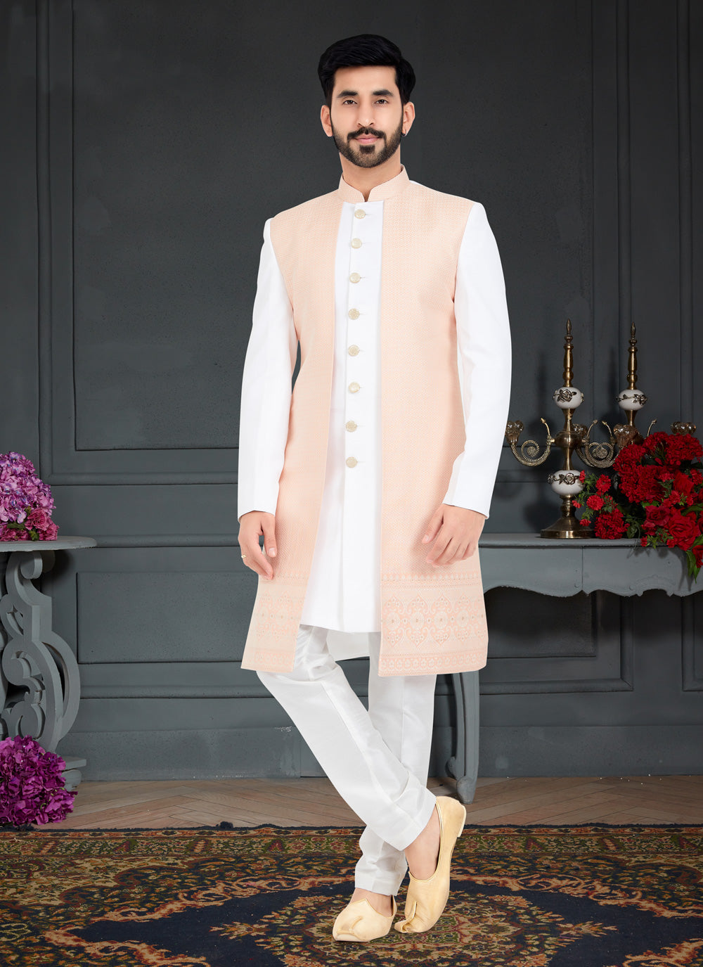 Indo Western in Peach and White
