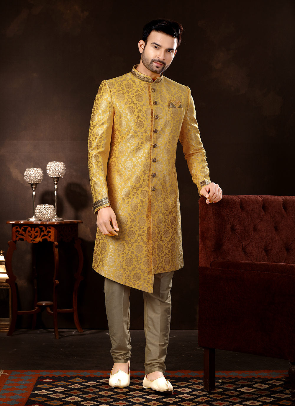Gold Handwork Fancy Fabric Sherwani