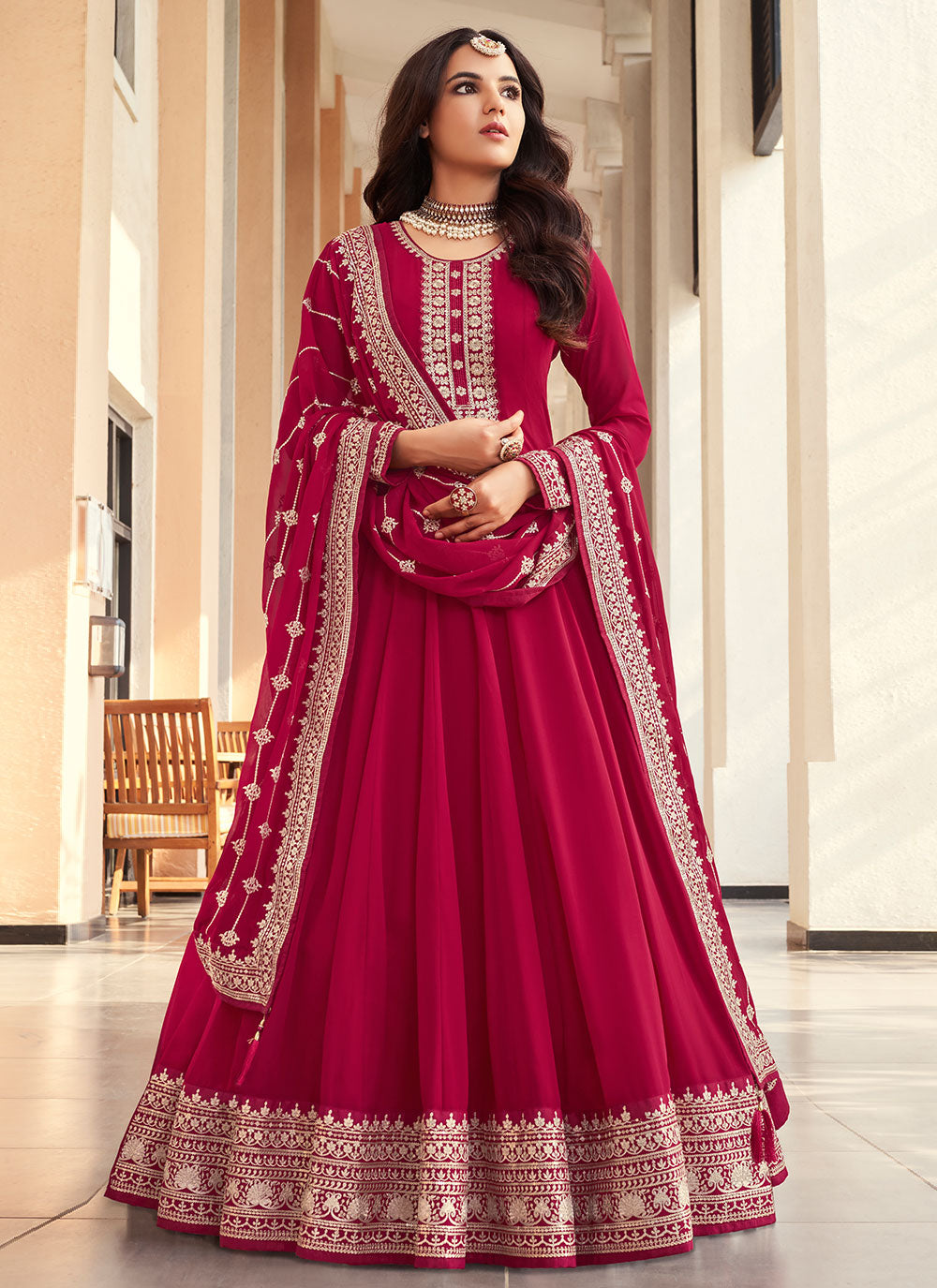 Floor Length Anarkali Salwar Suit In Hot Pink
