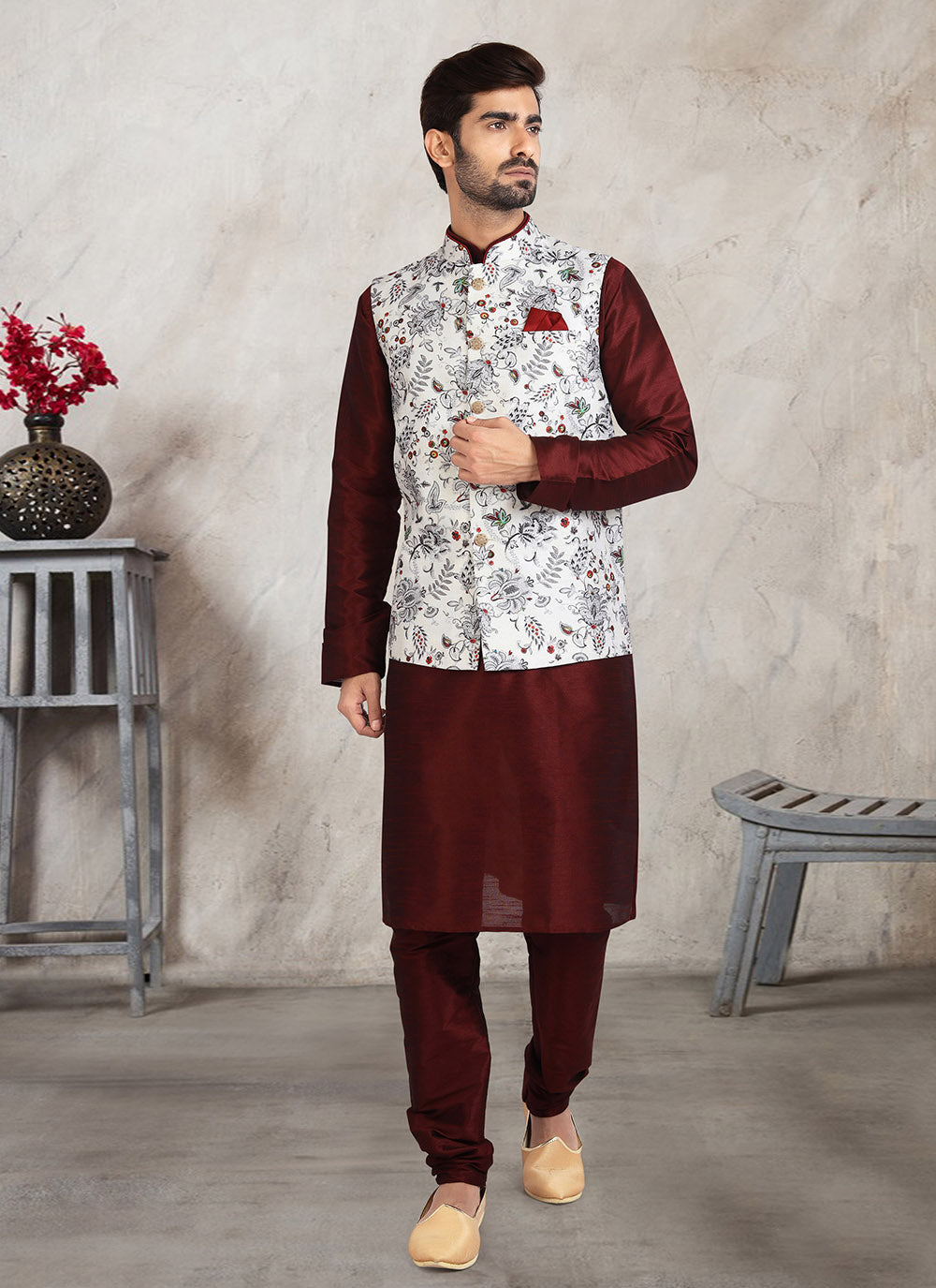 Banarasi Silk Printed Kurta Pajama For Wedding