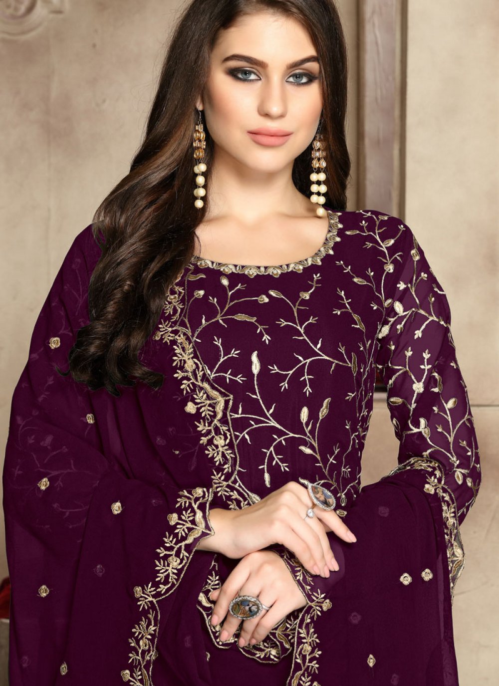 Embroidered Faux Georgette Anarkali Salwar Suit