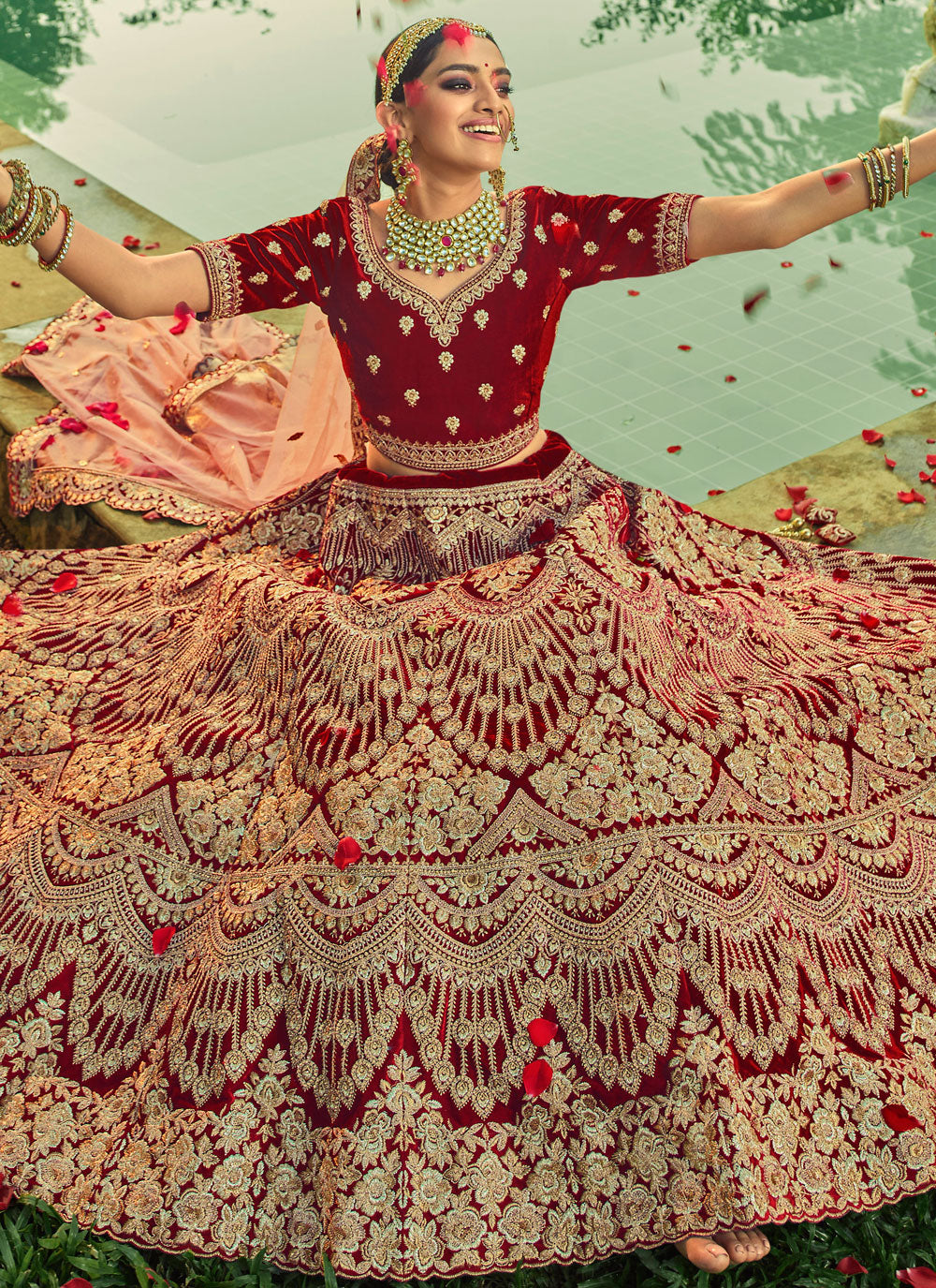 Velvet Embroidered Bollywood Lehenga Choli