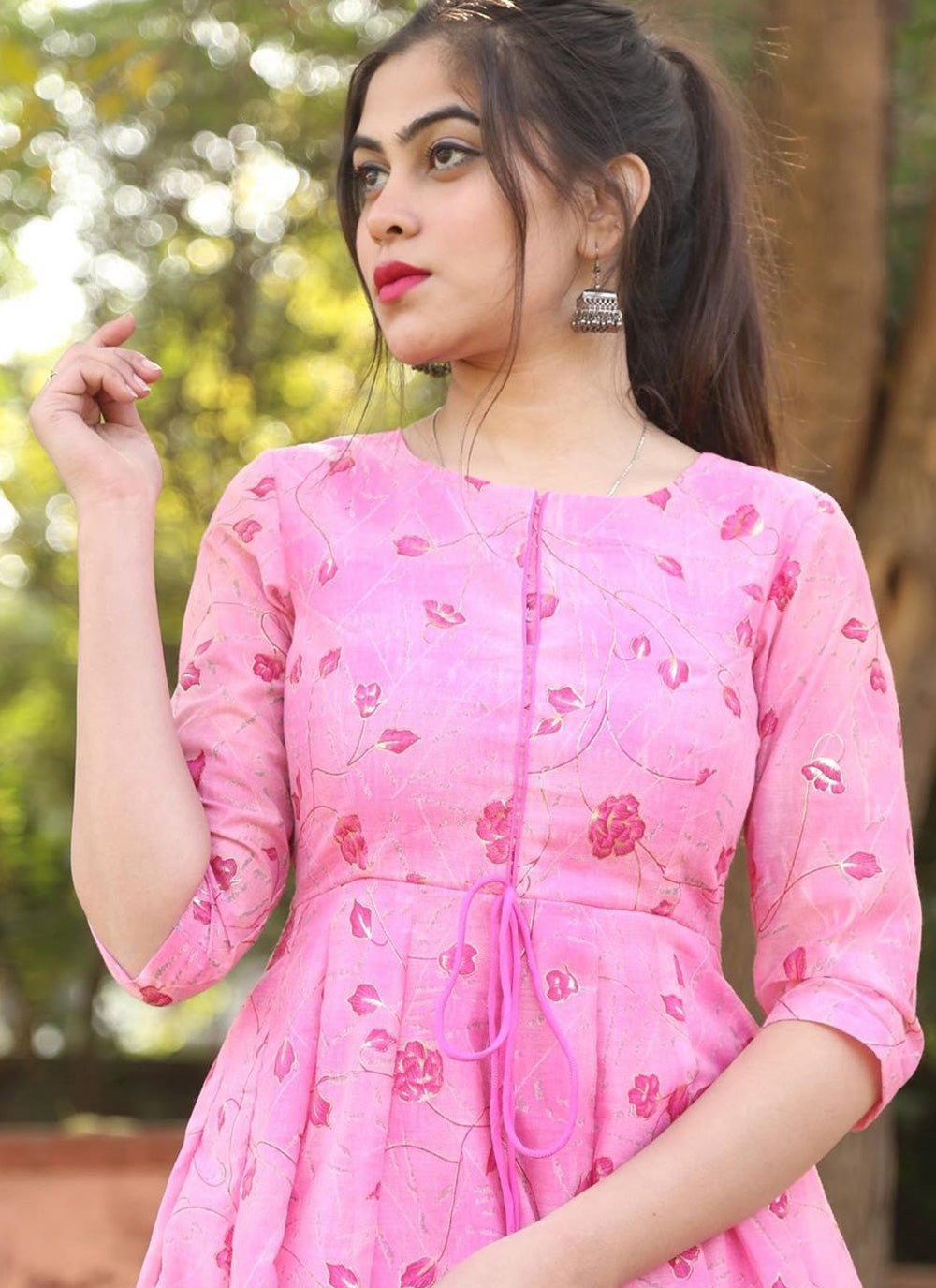 Chanderi Pink Readymade Gown