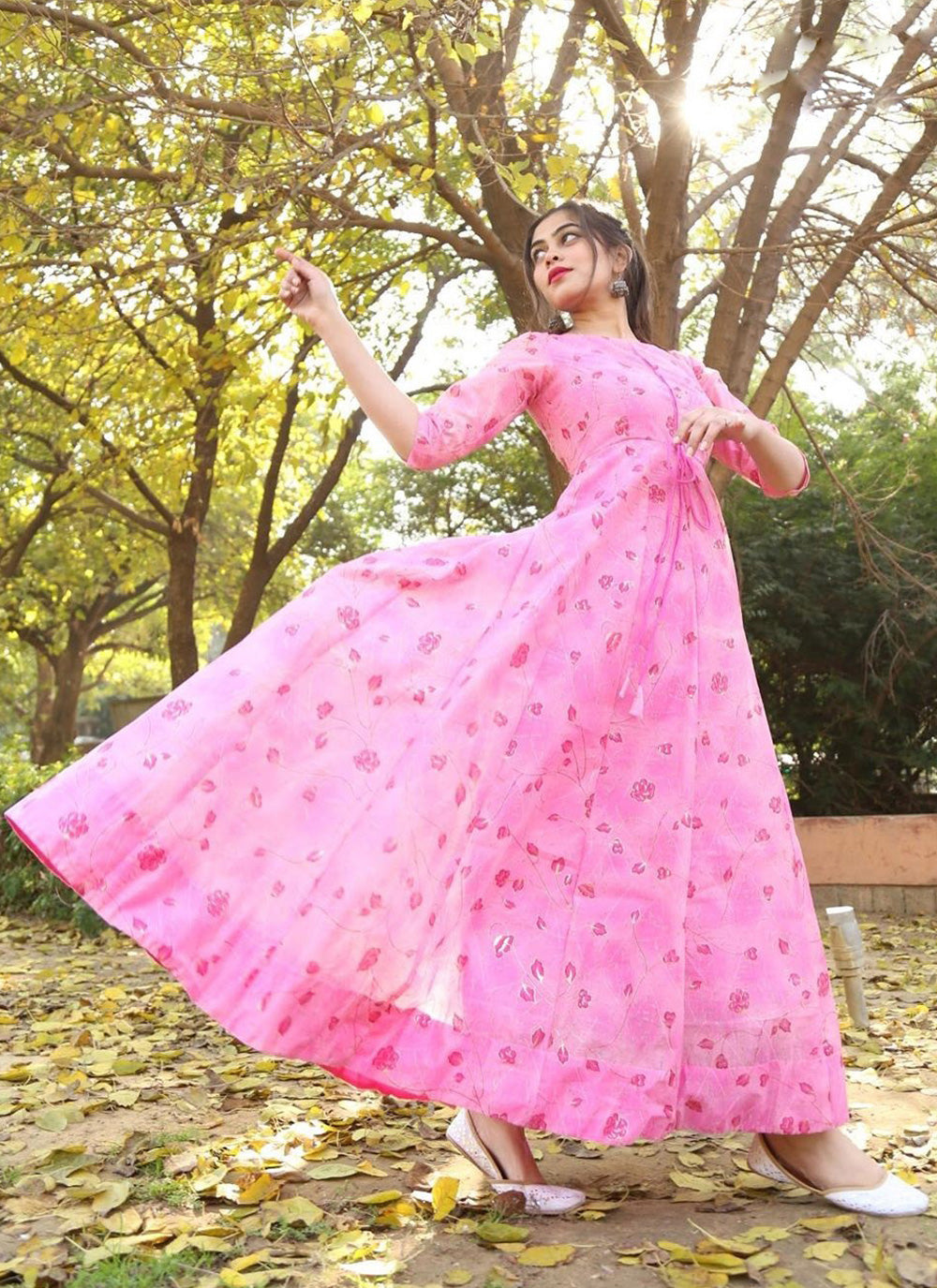 Chanderi Pink Readymade Gown