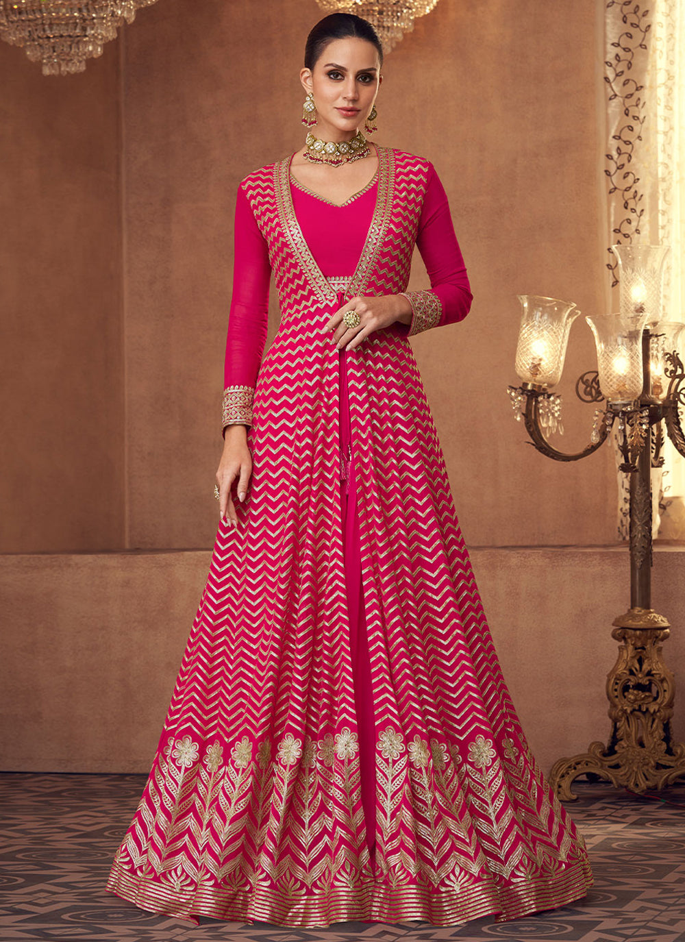 Pink Partywear Sequins Salwar Kameez For Sangeet